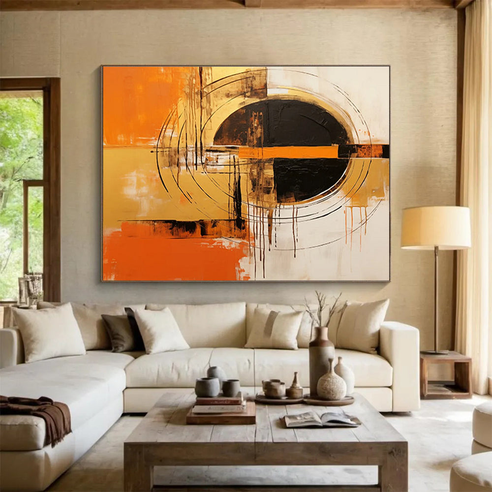 Orange Black and Gold Circular Abstract Painting THY104
