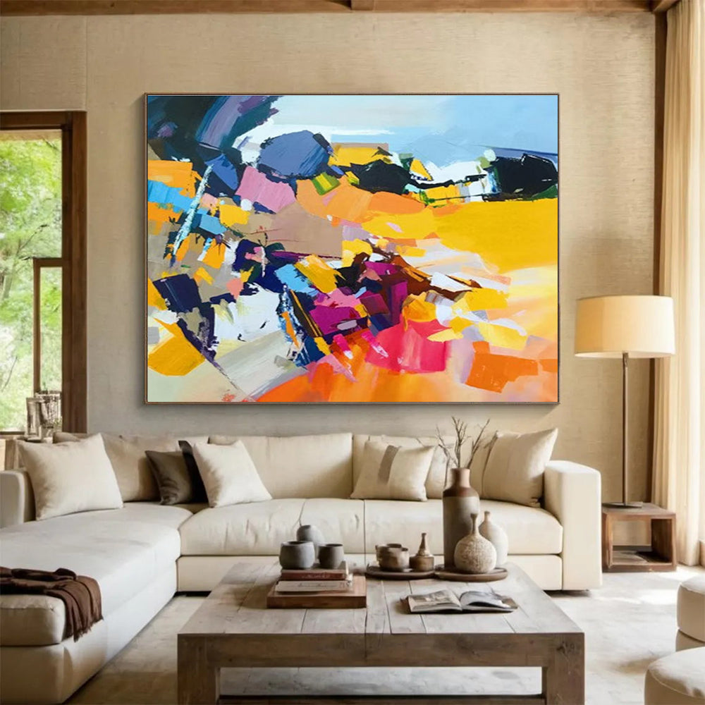 Vibrant Color Block Abstract Painting with Mixed Bold Colors THY187