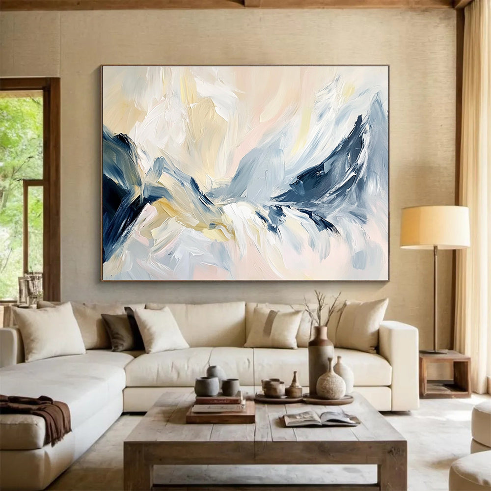 Soft Mountain Abstract Painting with Blue and Beige Tones DYP358
