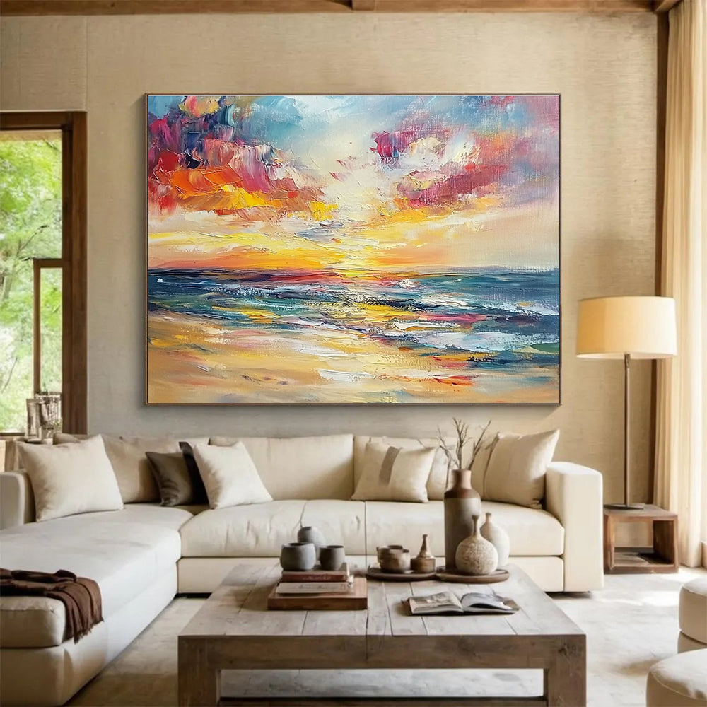 Colorful Seaside Sunset Abstract Painting with Vivid Hues DYP169