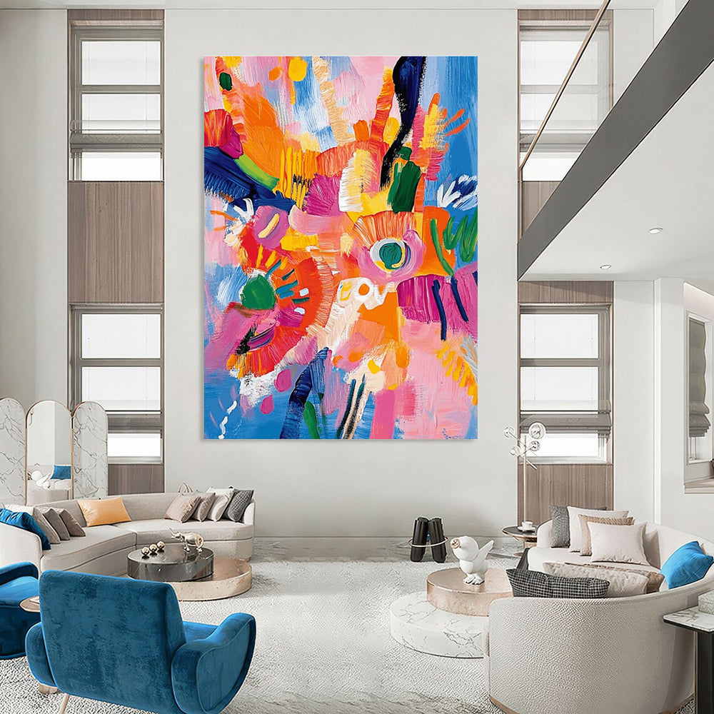 Colorful Flower Abstract Painting with Blue Background ADGE287