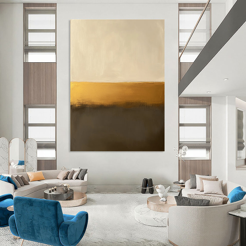 Large abstract painting in beige and gold, inspired by Mark Rothko's minimalist style, perfect for modern decor.STSC112
