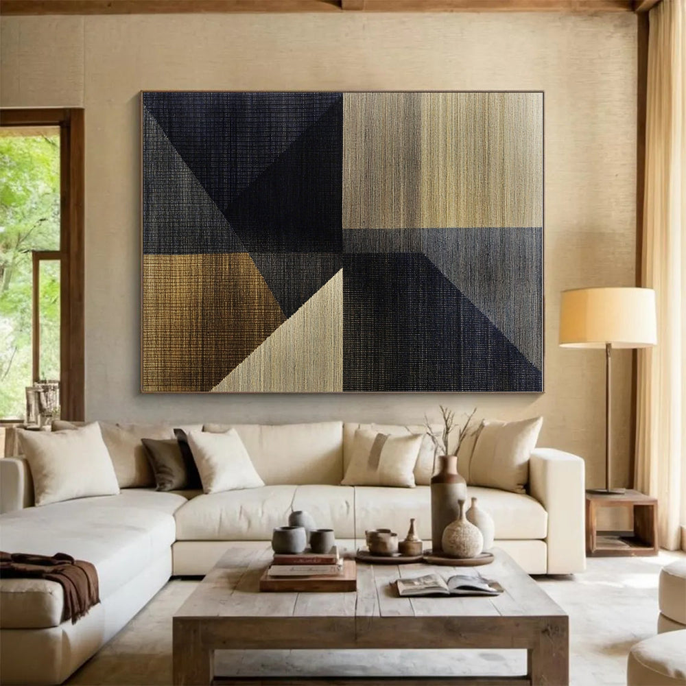 Neutral Tones Geometric Patchwork Abstract Art GER216