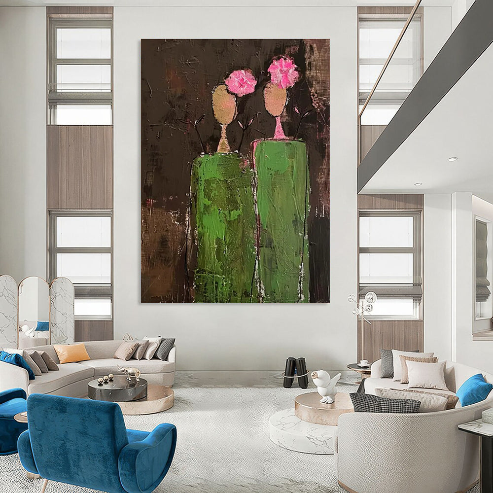 Green and Pink Flower - Head Figures Abstract Painting ADGE080