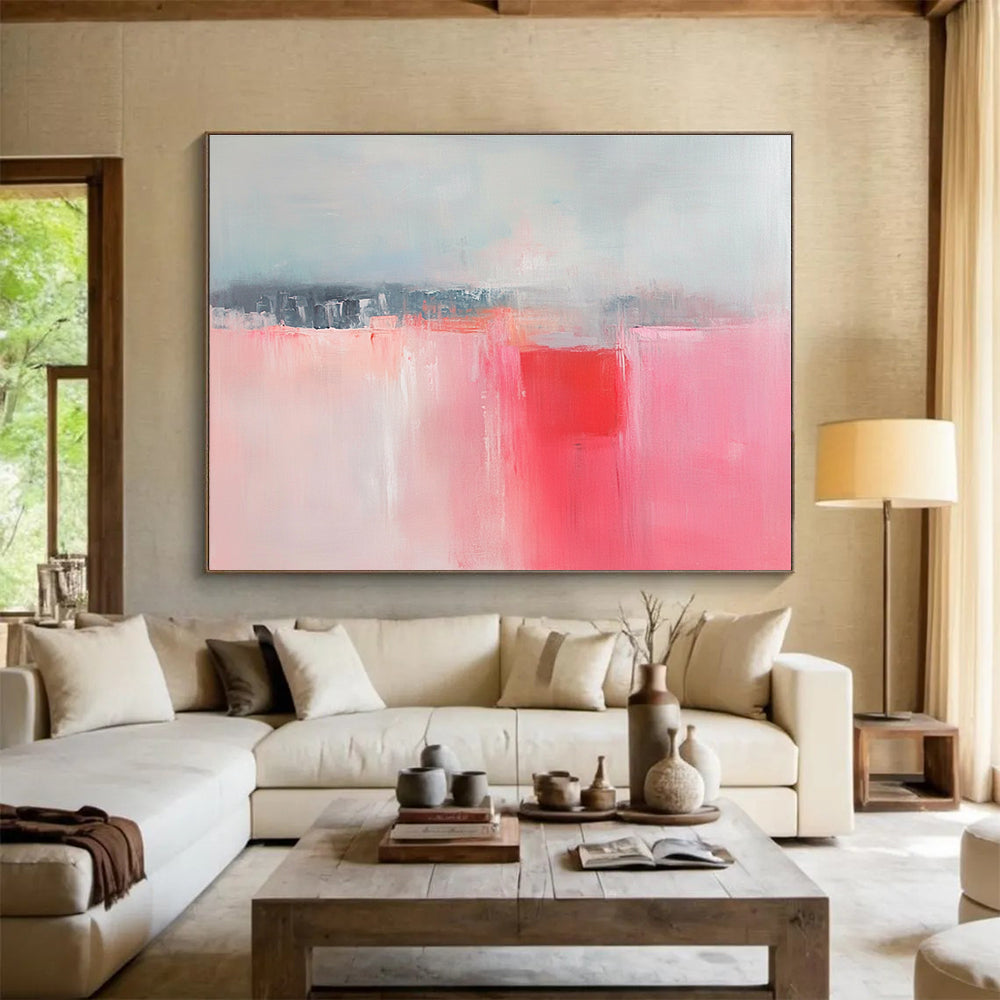 Subtle Landscape Abstract Painting with Pink and Gray DYP416