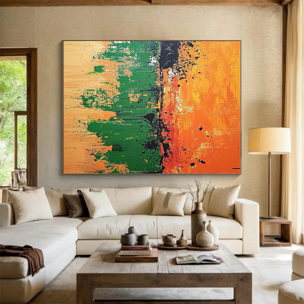 Orange Green Drip Abstract Painting with Bold Layers GER493