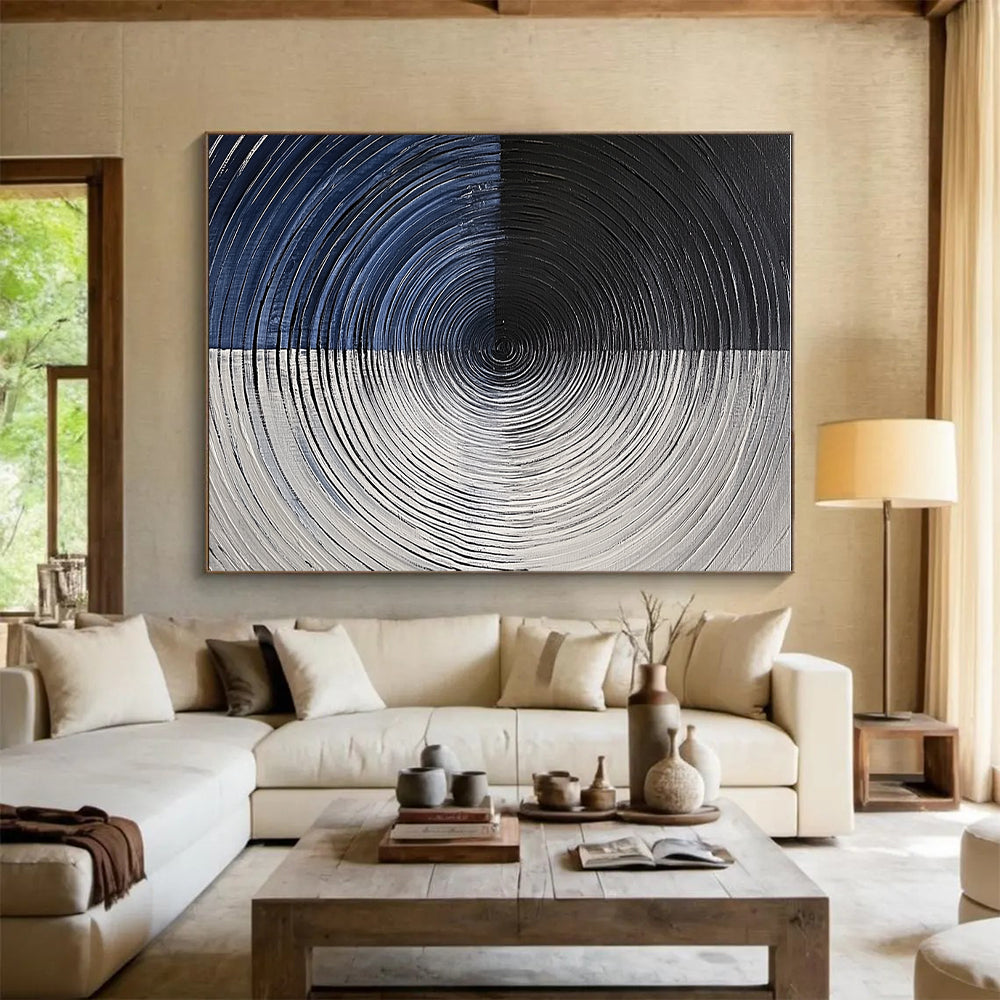 Black White Blue Circles Abstract Painting GER832