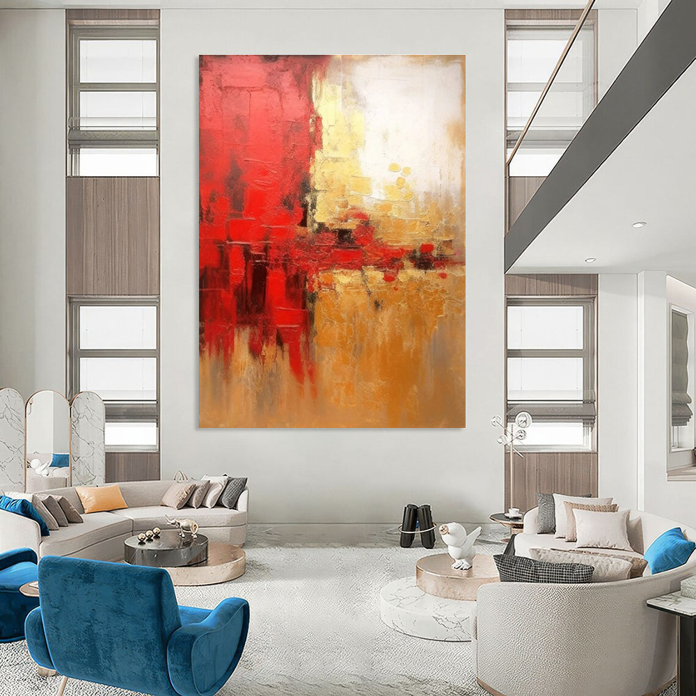 Red and Gold Abstract Painting with Dynamic Compositions ADGE069