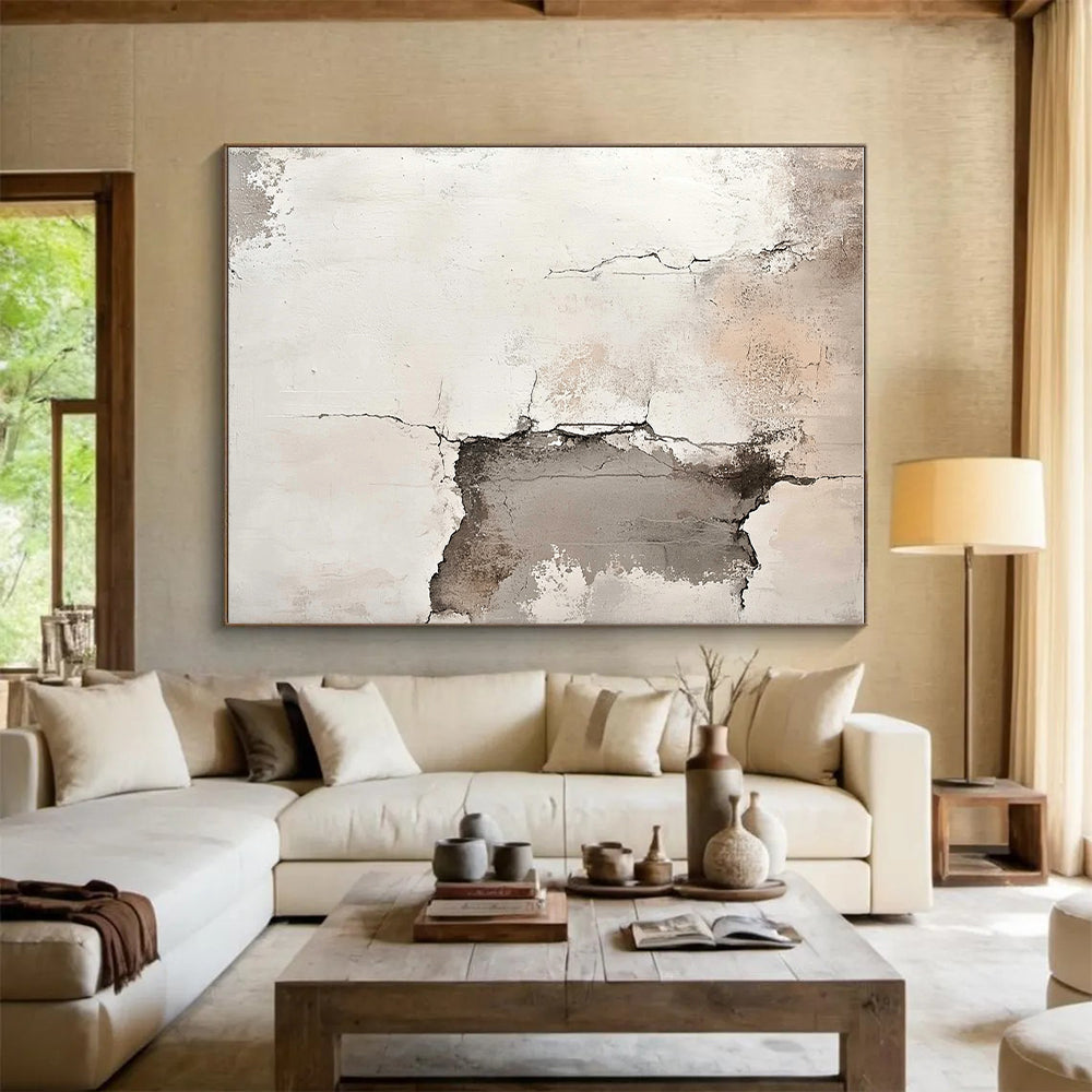 Beige and Gray Abstract Painting with Cracked Textures GER564