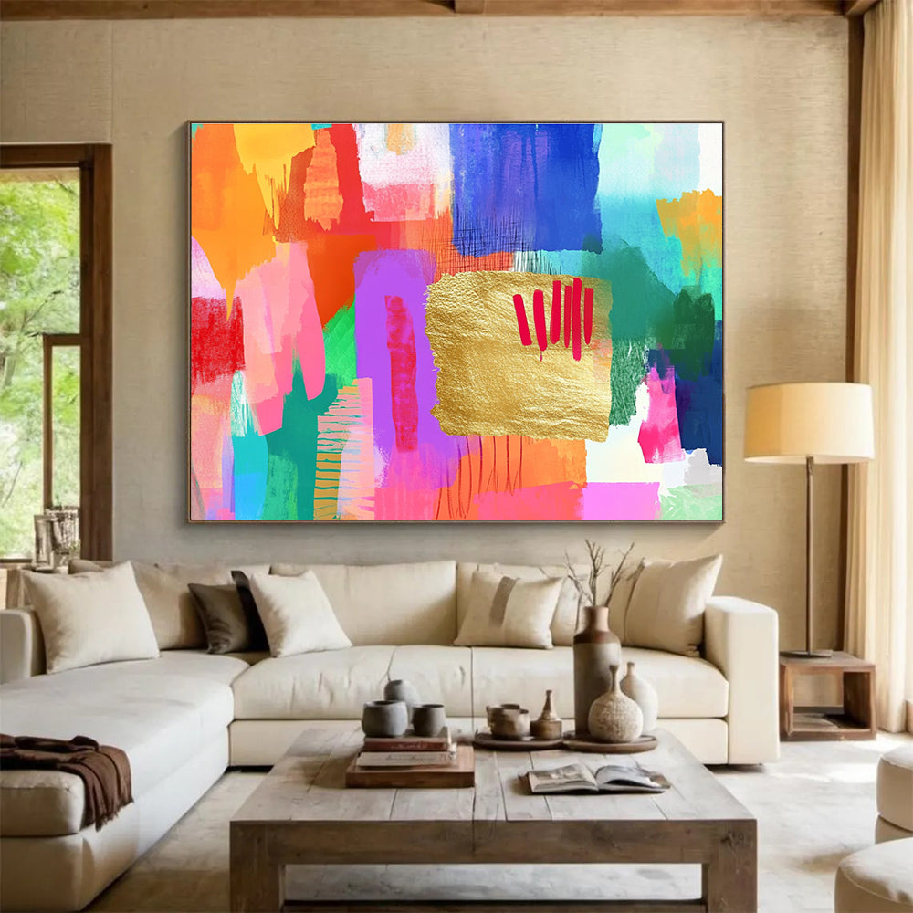 Colorful Abstract with Gold Accent Painting in Vibrant Hues DYP455