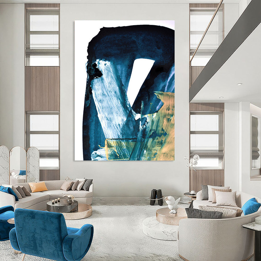 Blue and Gold Abstract with Textured Layers Painting ADGE190