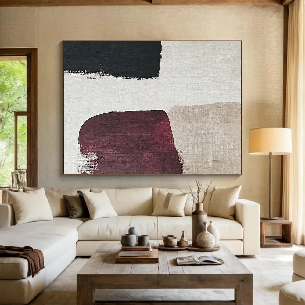 Black and Burgundy Abstract Painting with Bold Forms GER175