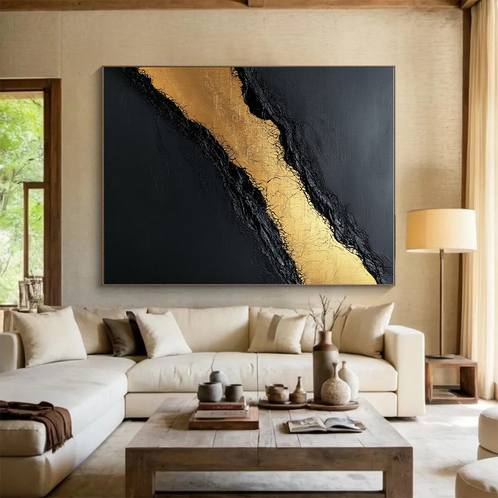 Black and Gold Abstract Painting with Textured Layers GER594