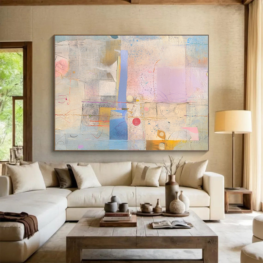 Purple Pink and Blue Abstract Collage Painting GER195