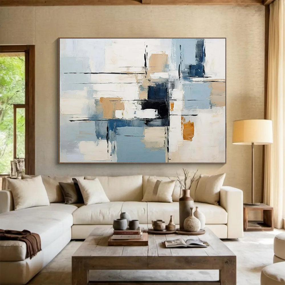 Light Blue and Beige Color - block Abstract Painting THY091