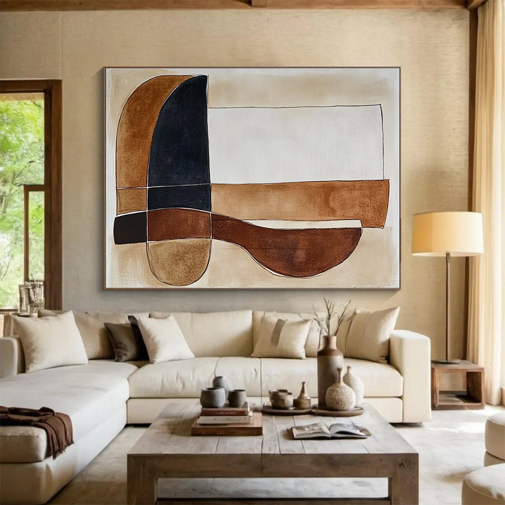 Minimalist Geometric Abstract Painting with Earthy Brown Tones DYP552