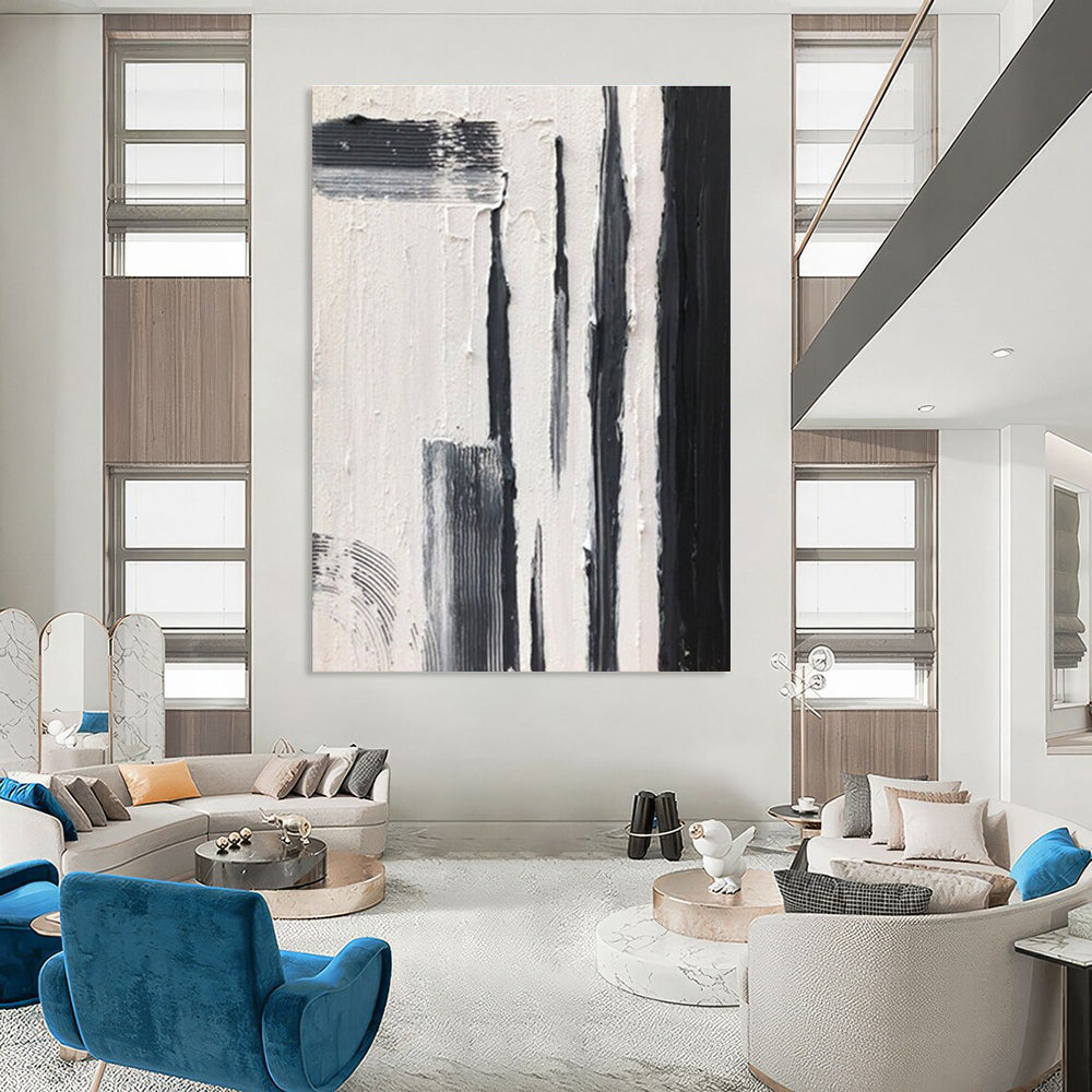 Black and White Vertical Strokes Abstract Painting ADGE367