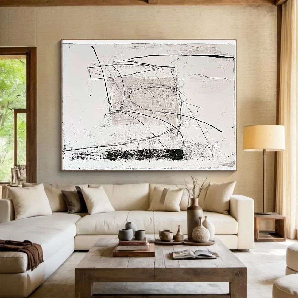 Black and White Line Abstract Painting with Dynamic Strokes GER097