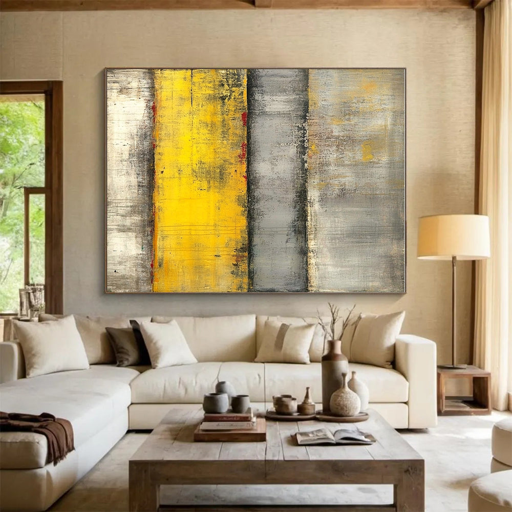 Gray and Yellow Abstract Painting with Textured Layers GER542