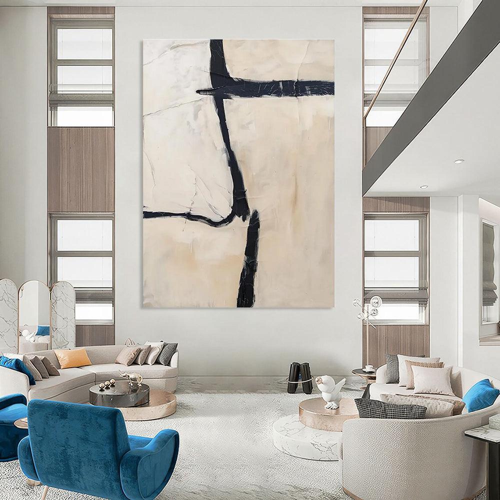 Minimalist Black - White Abstract Painting with Bold Lines ADGE452