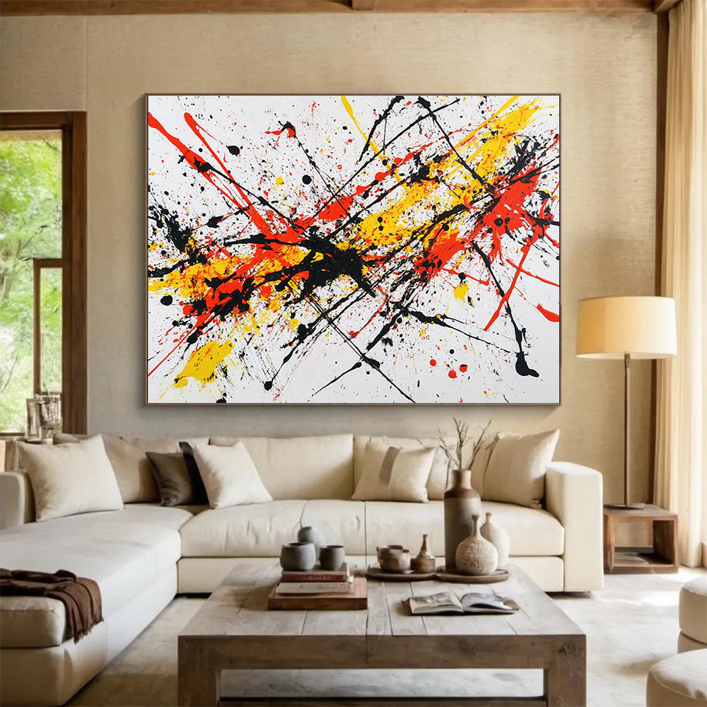 Colorful Splatter Abstract Painting with Red Yellow Black DYP161