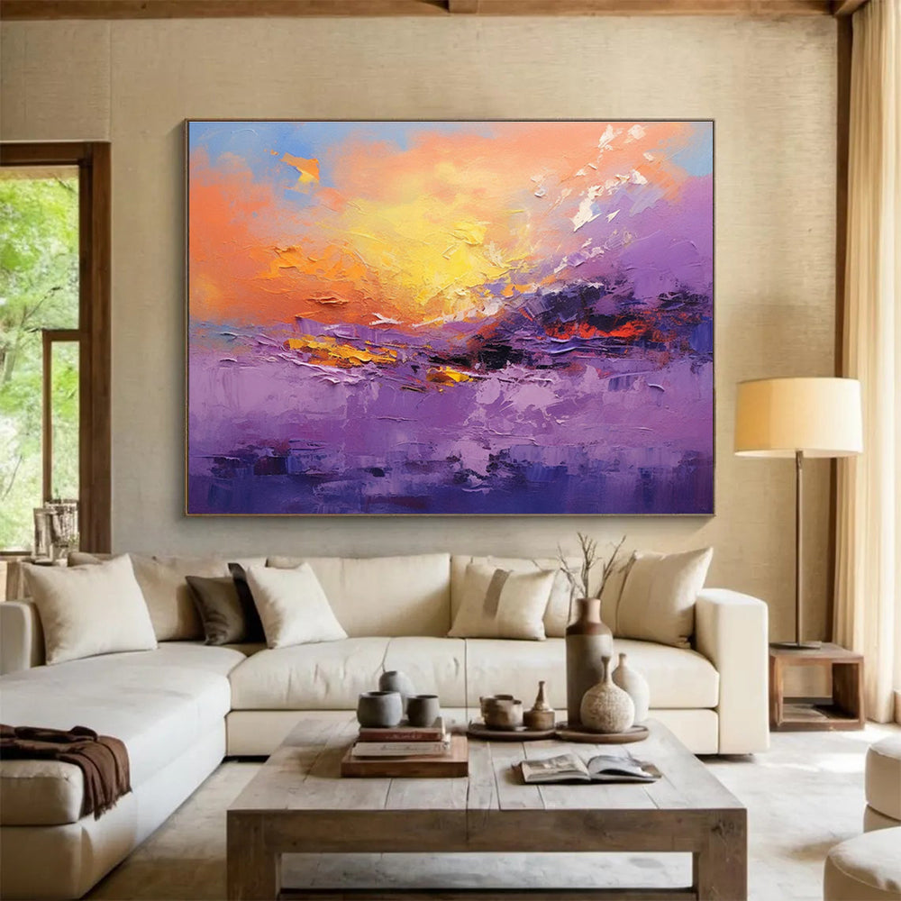 Purple and Orange Tones Abstract Landscape Painting THY083