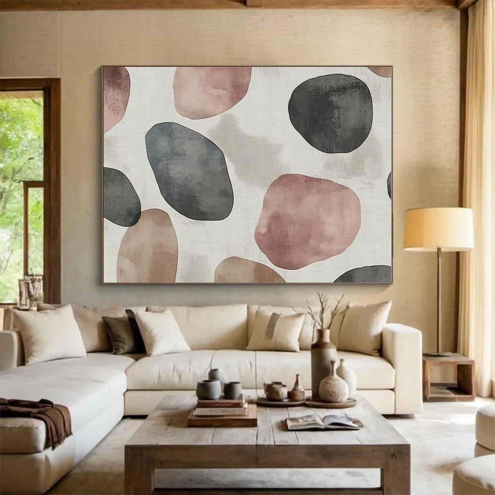 Watercolor - Style Dot Abstract Art with Gray, Pink, and Brown GER261