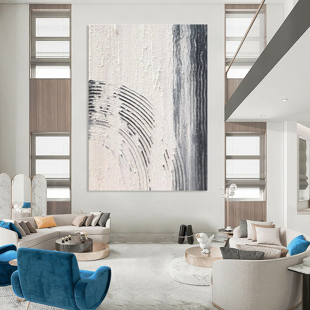 Gray and White Textured Abstract Painting with Intricate Patterns ADGE399