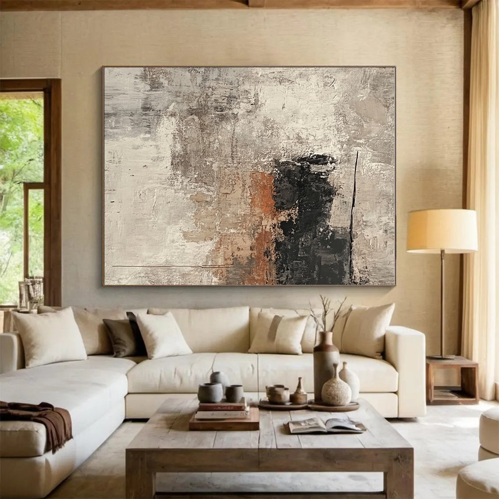 Gray Textured Abstract Painting with Layered Depths GER155