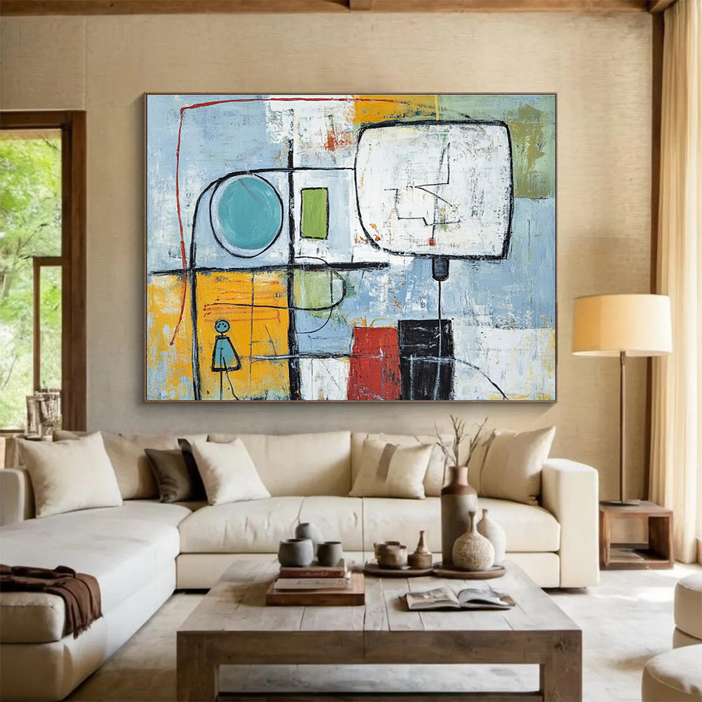 Whimsical Figures Abstract Painting with Colorful and Playful Tones DYP353