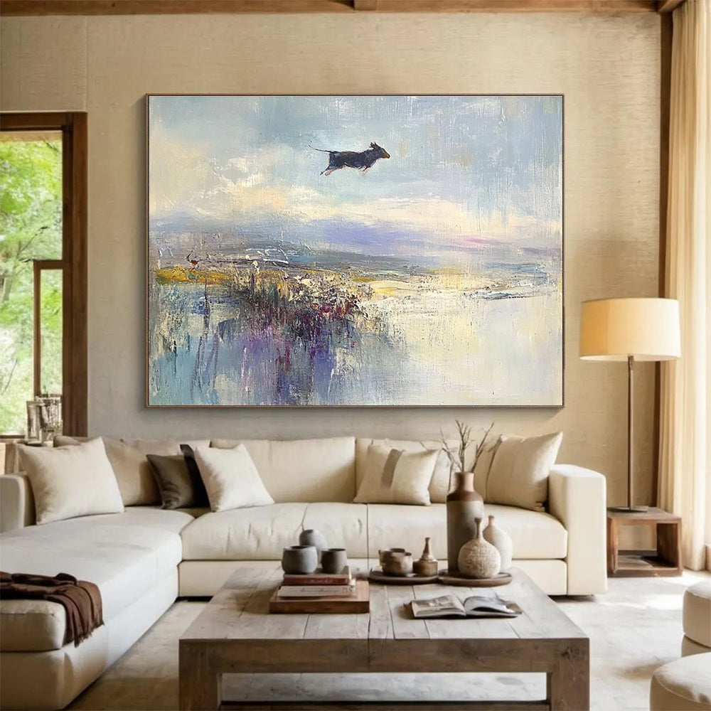 Dog in Flight Impressionist Abstract Painting DYP076