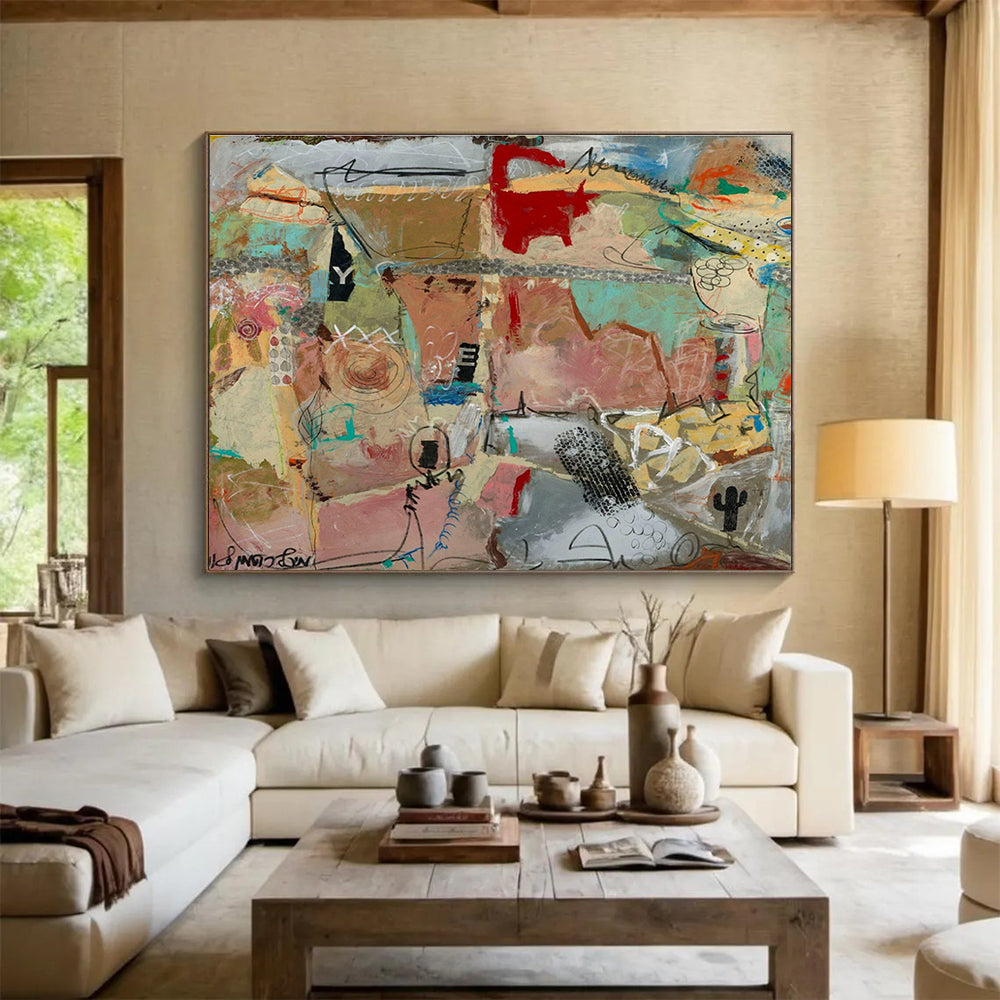 Mixed Media Desert Abstract Painting with Textured Elements THY243
