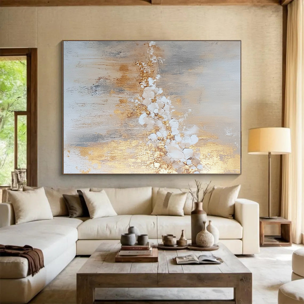Gold Gray Abstract Painting with Delicate Details GER738