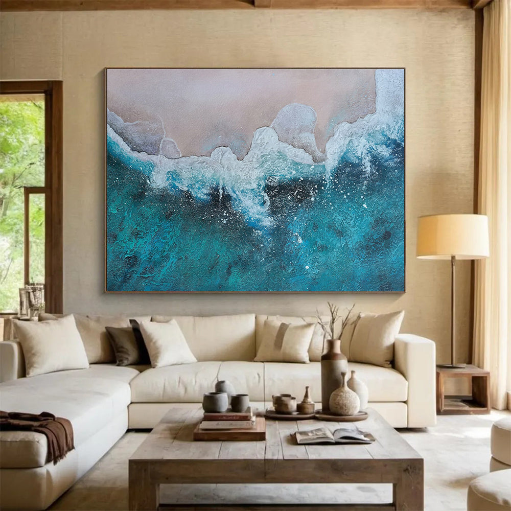 Turquoise Sea Wave Abstract Painting THY039
