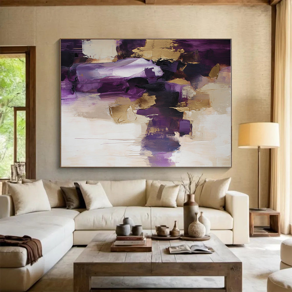 Purple and Gold Abstract Painting with Elegant Strokes GER462