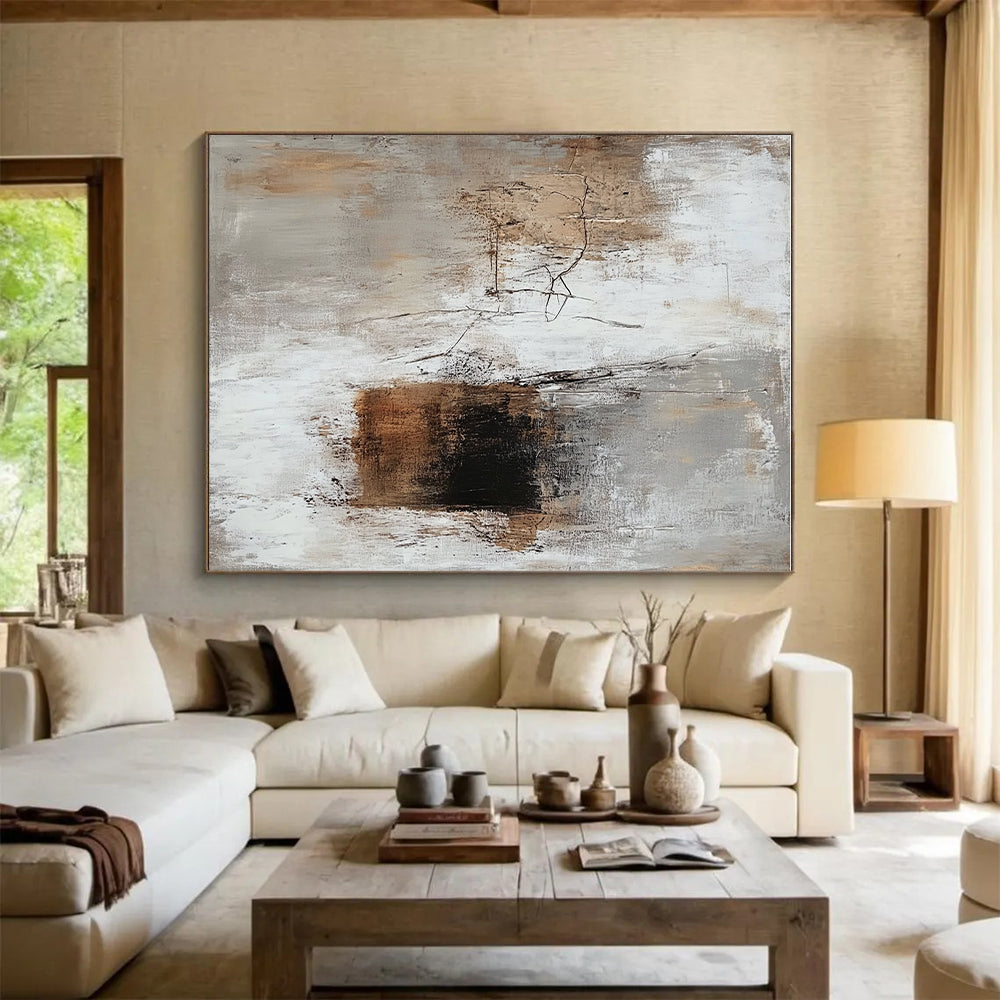 Neutral Textured Abstract Painting with Beige Gray and Brown GER689