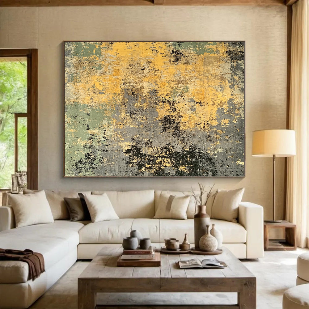 Yellow Gray Green Abstract Painting with Earthy Vibes GER403