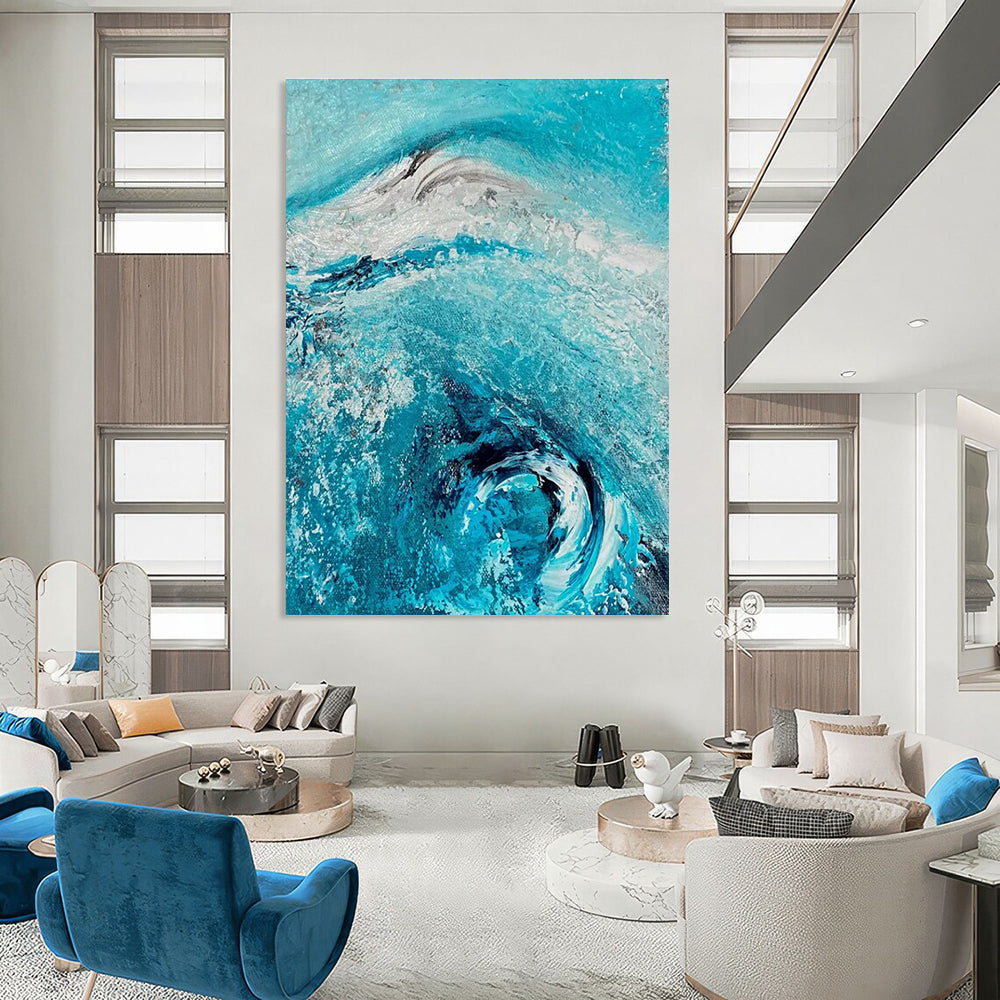 Turquoise Wave Abstract Painting with Swirling Textures ADGE469