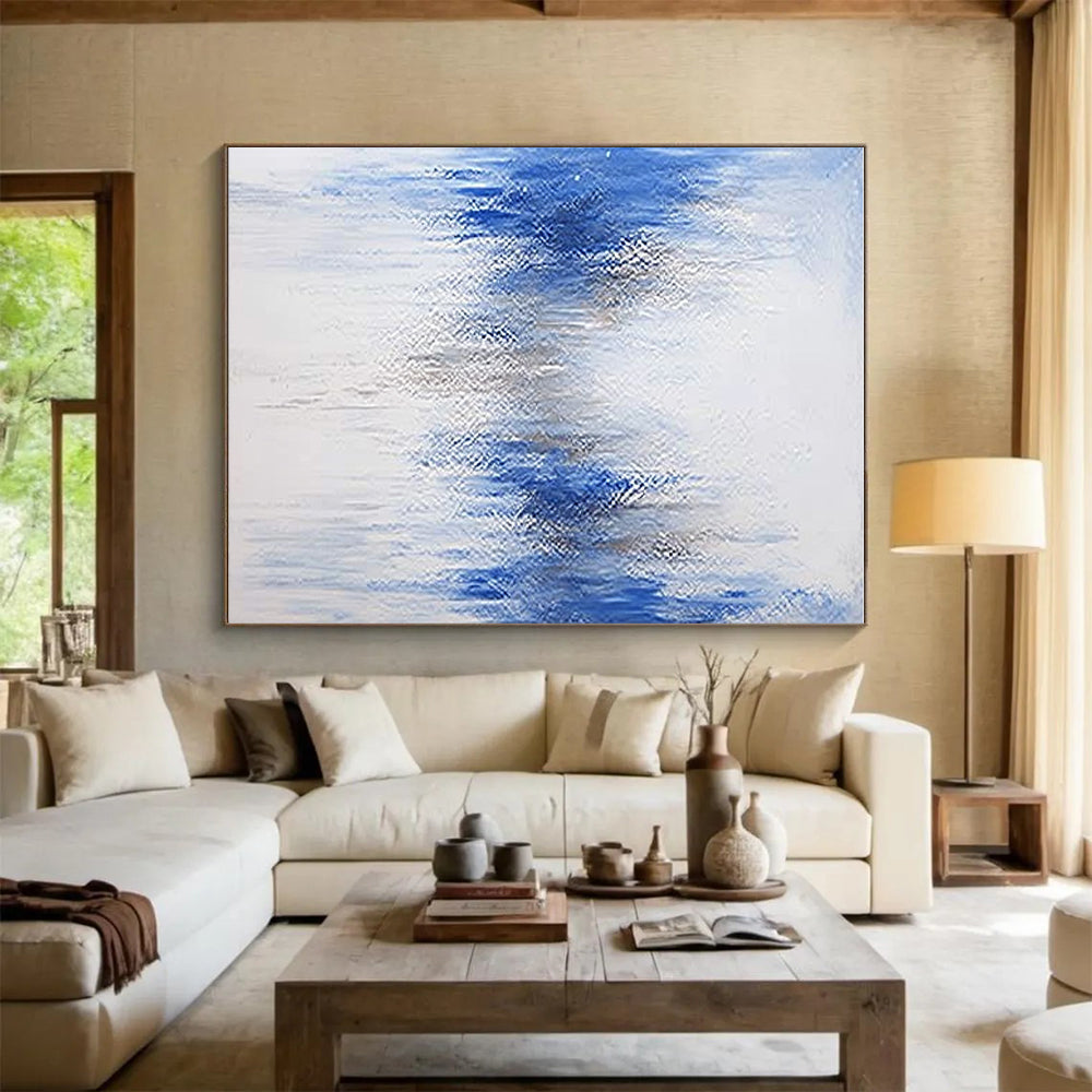 Blue and Silver Abstract Painting with Gradient Layers GER392