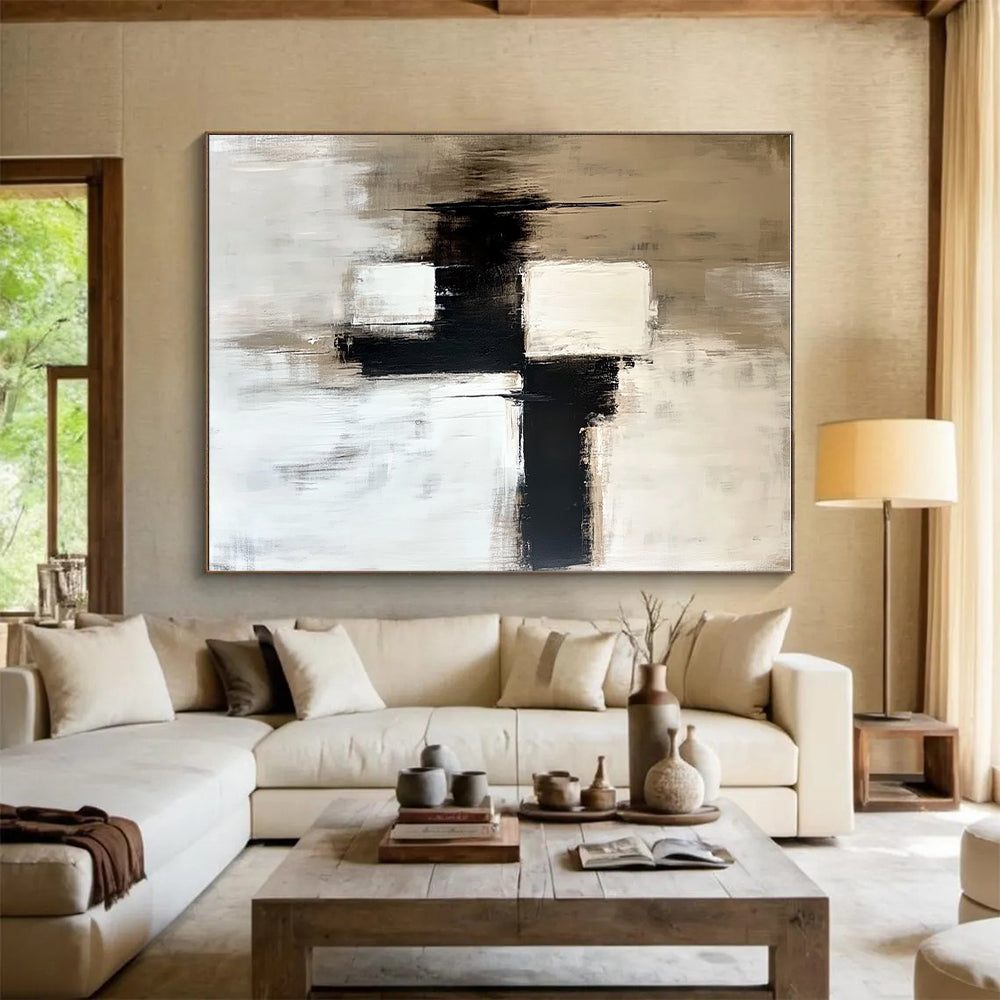 Beige and Black Abstract Painting with Subtle Contrasts GER559