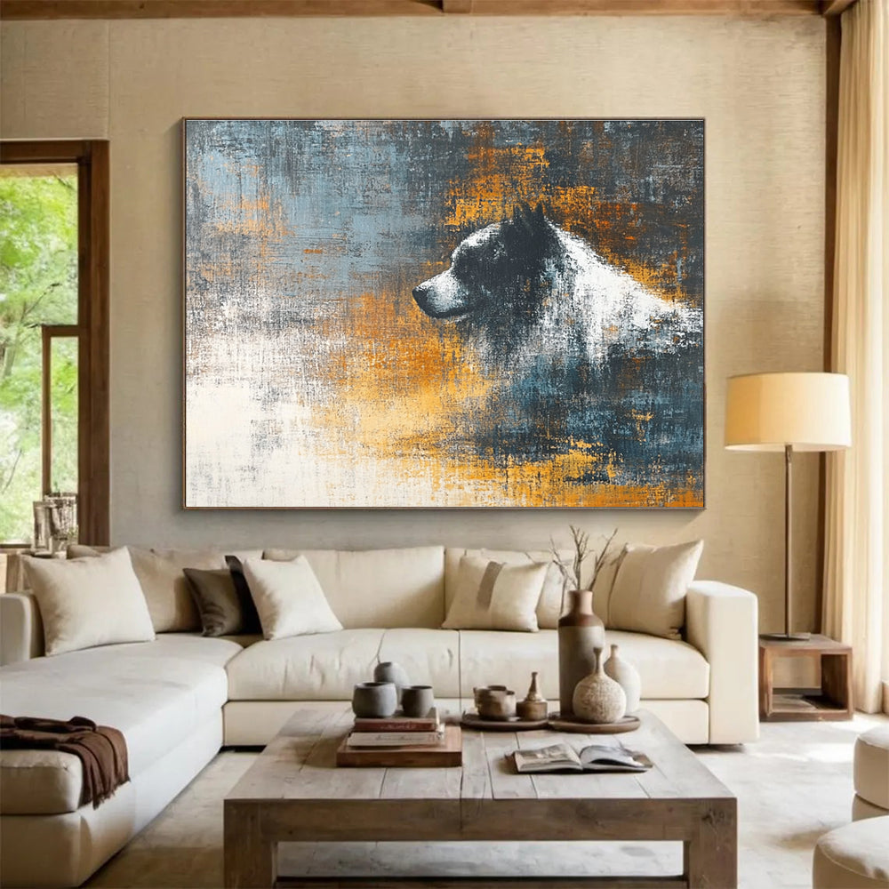 Abstract Dog Portrait Painting with Gray and Orange Tones DYP280