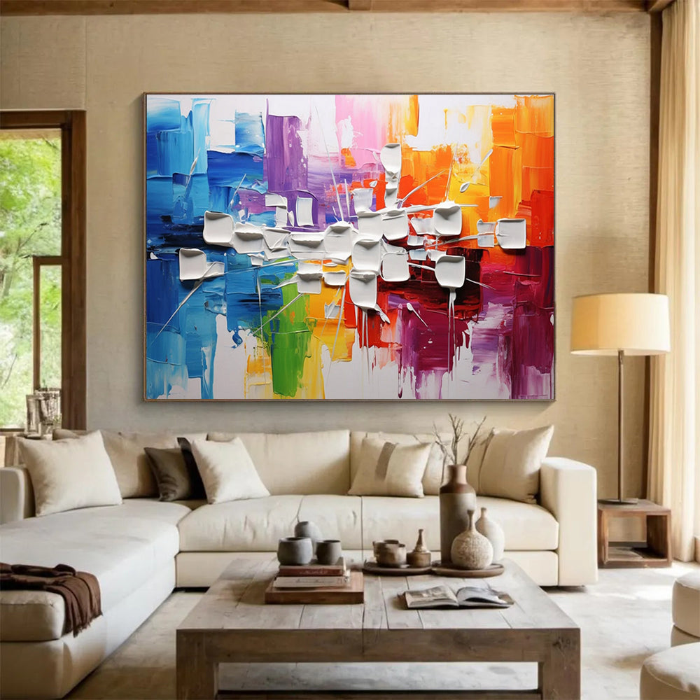 Color - Blocked 3D Abstract Painting with Vivid and White Elements THY297