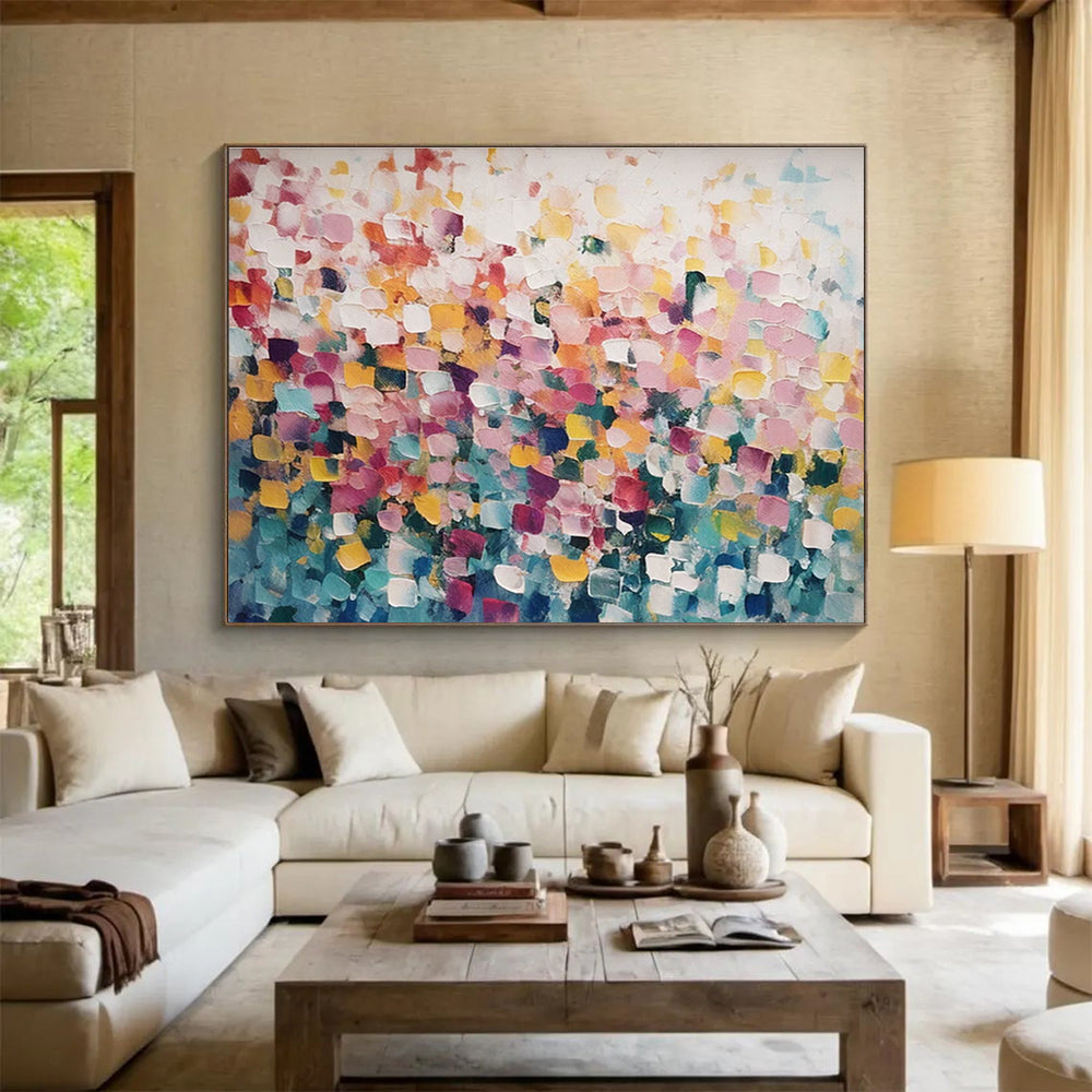 Vibrant Color Block Abstract Painting with Mixed Bright Colors THY162