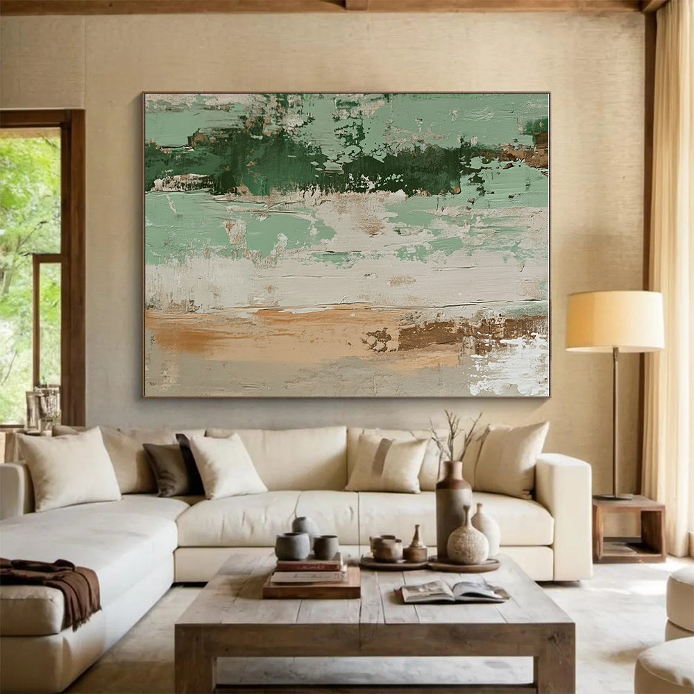 Green and Beige Abstract Painting with Layered Textures GER096