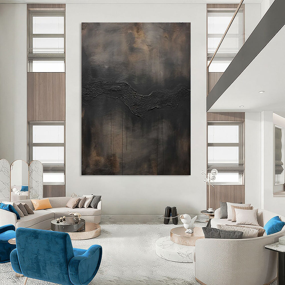 Dark Wave Textured Abstract Painting with Dramatic Lines ADGE506
