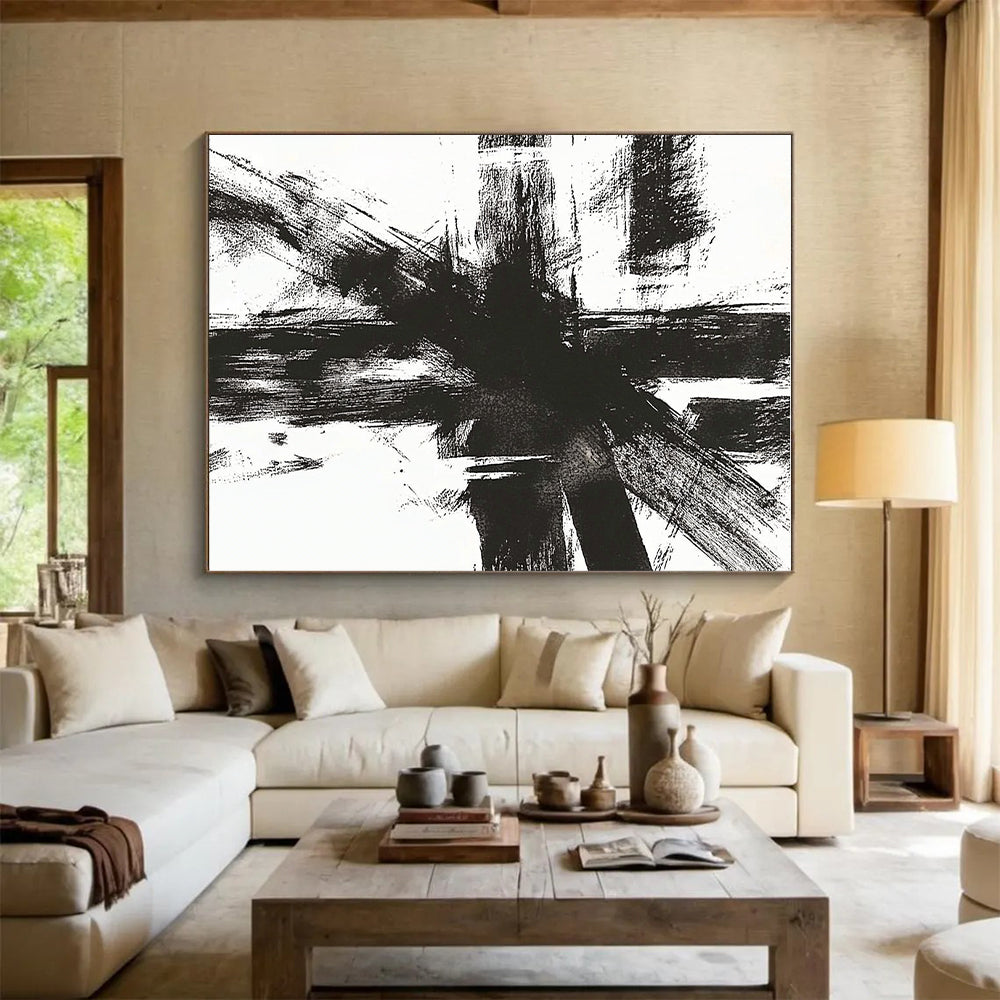 Black White Dynamic Strokes Abstract Painting GER820