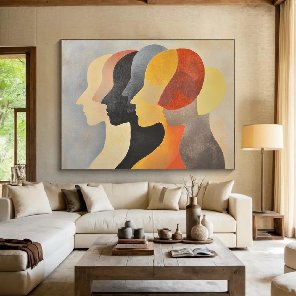 Multi - Colored Abstract Painting of Overlapping Heads DYP139