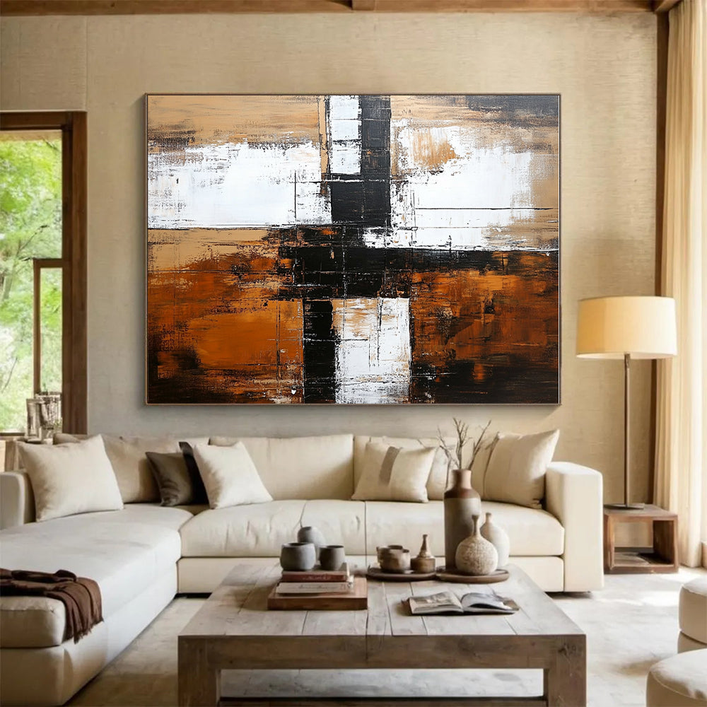 Brown White and Black Abstract Painting with Textured Layers GER672