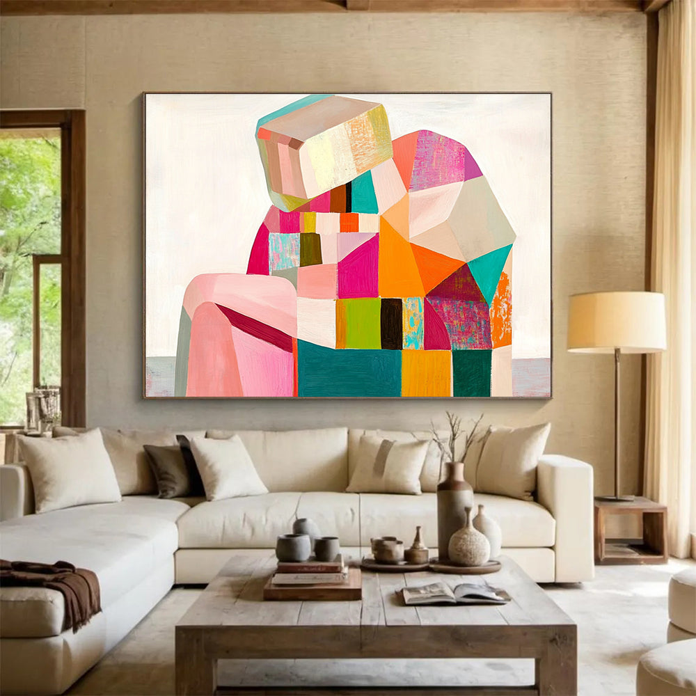 Colorful Geometric Figure Abstract Painting with Vibrant Shades DYP512