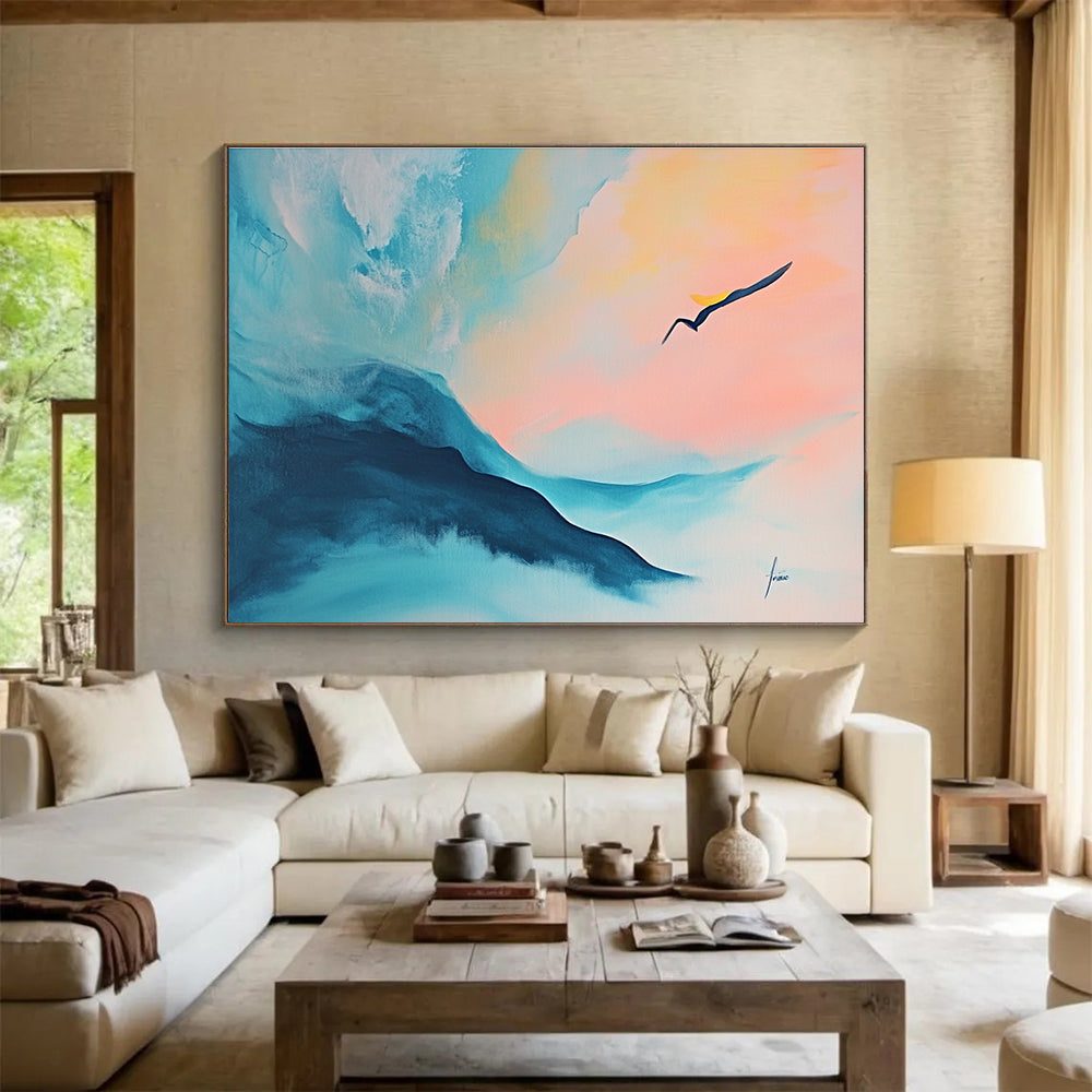 Colorful Abstract Painting of Mountains and a Bird in Flight DYP145